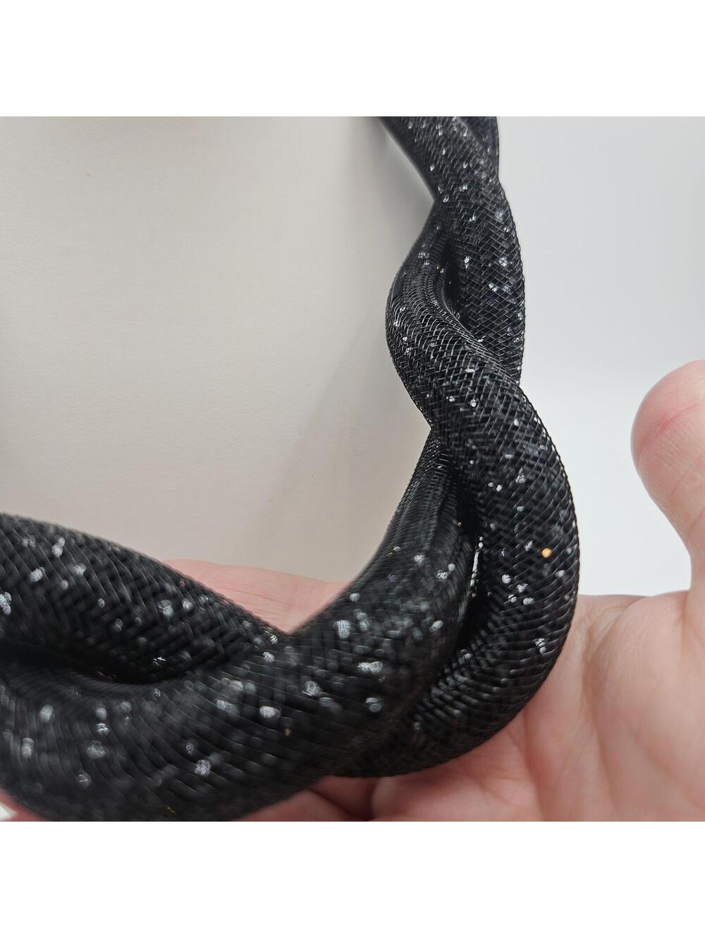 Rita Tesolin Black Sparkle Mesh Twisted Necklace Magnetic Clasp Statement